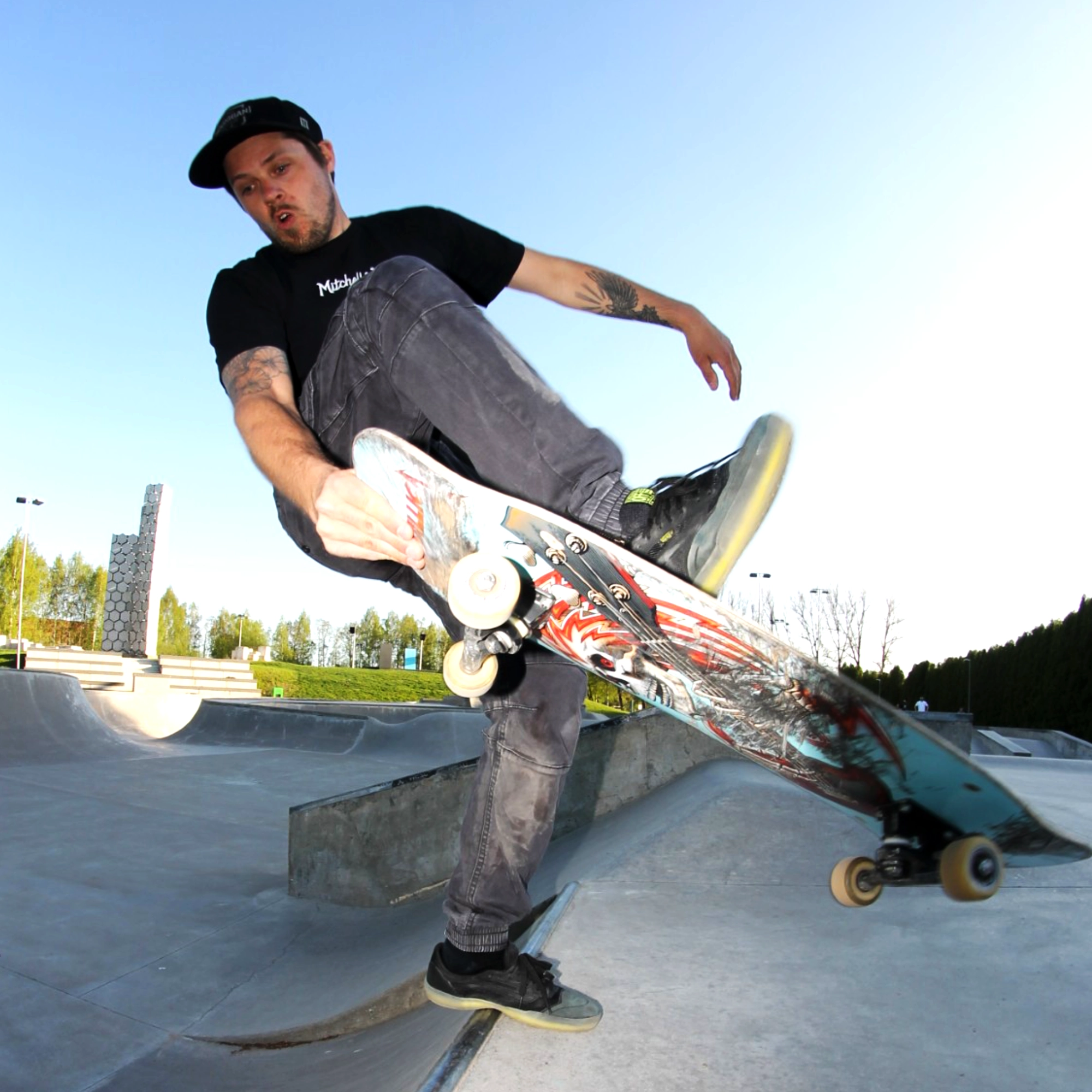 Man som gör frontside bean-plant